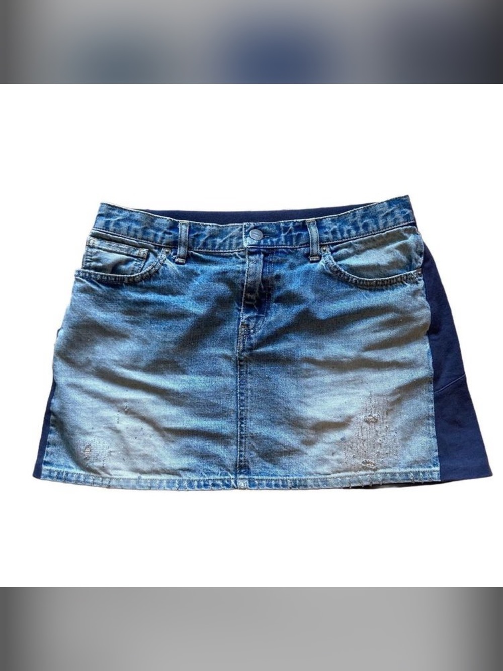 Undercover Two-Tone Blue Denim Mini Skirt with Navy Panels